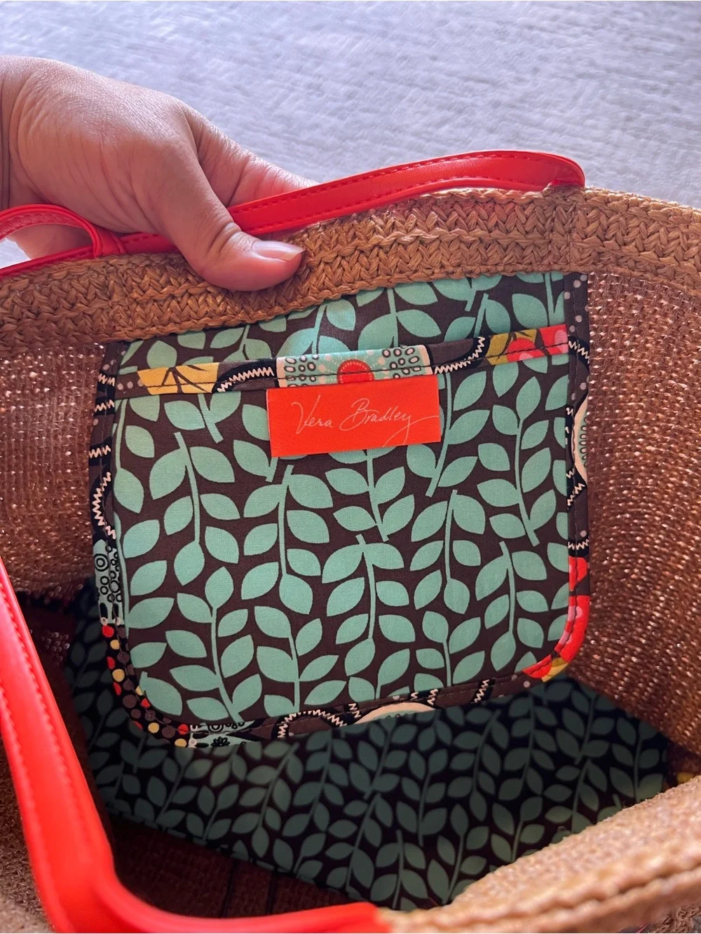 Vera Bradley Large Straw Bird Tote, Flower Shower